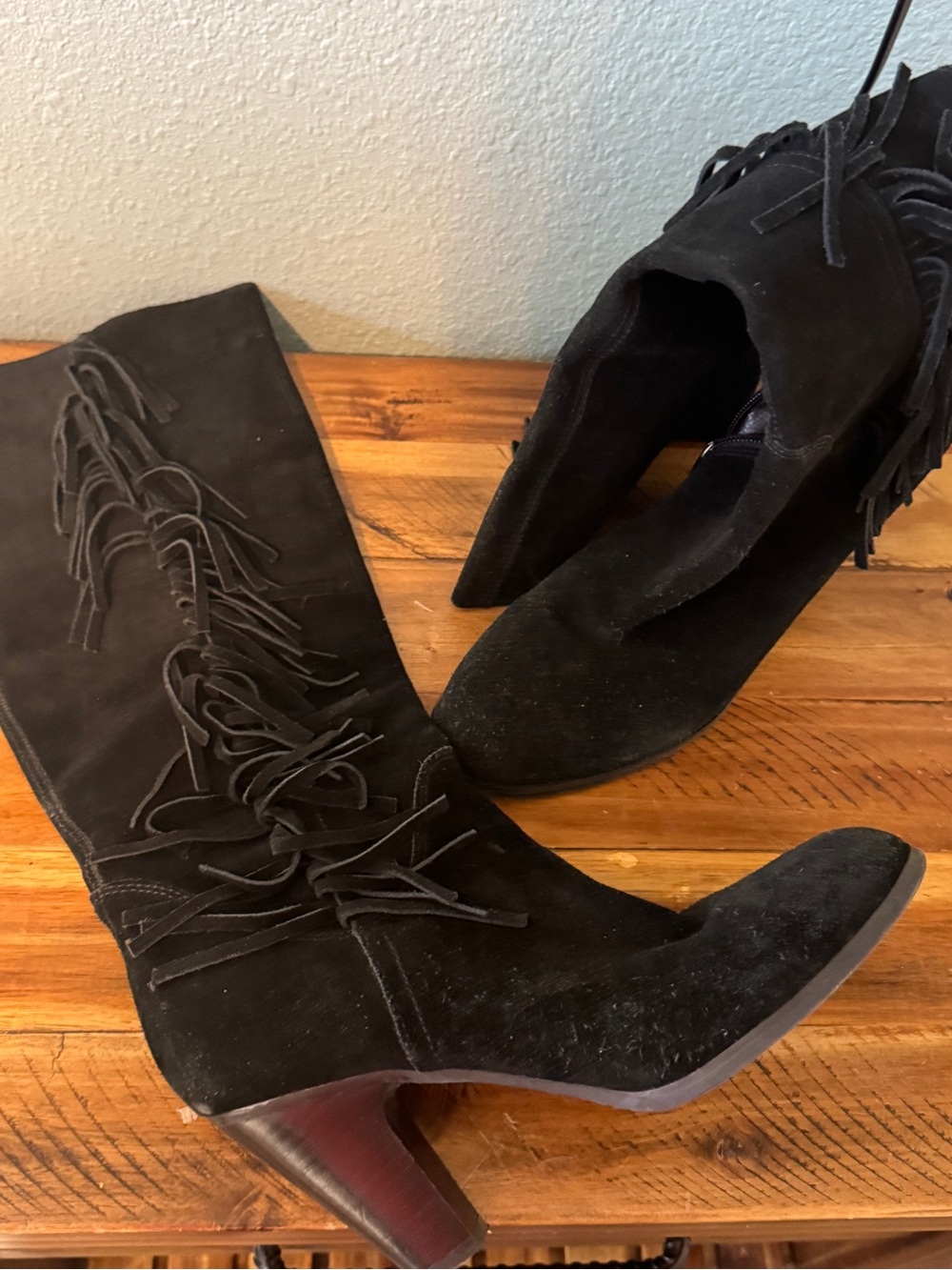 GUESS Black Suede Fringe Knee High Western Boots Women’s 9.5 M